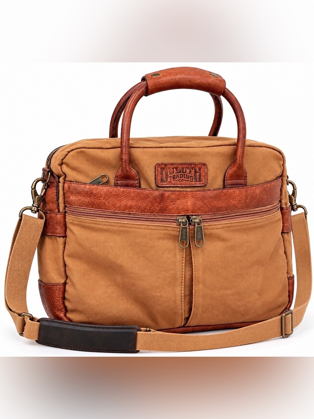 Duluth Trading Co. Superior Street Fire Hose Briefcase. Brown & Tan Laptop Bag